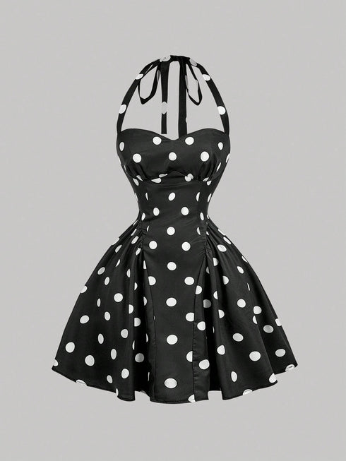 SHEIN MOD Women's Polka Dot Bandeau Long Dress, Minimalist & Fashionable,Polka Dot Dress
