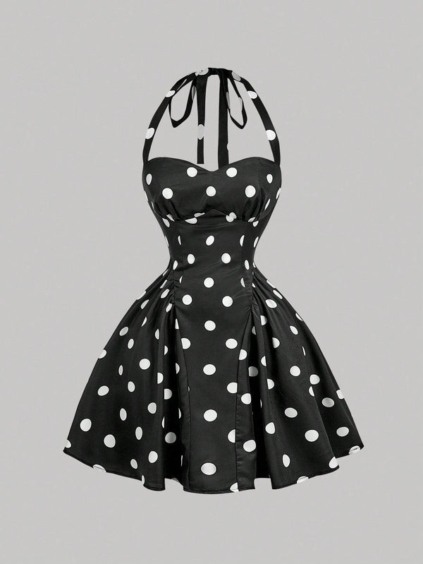 SHEIN MOD Women's Polka Dot Bandeau Long Dress, Minimalist & Fashionable,Polka Dot Dress