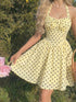 SHEIN MOD Women's Polka Dot Print Sleeveless Halter Dress In Pale Yellow,Yellow Dress000