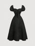 SHEIN MOD Women's Puff Sleeve Bowknot Textured Mid-Length Dress,Graduation Dress,Modest Dresses For Women