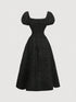 SHEIN Puff Sleeve Bowknot Textured Mid-Length Dress