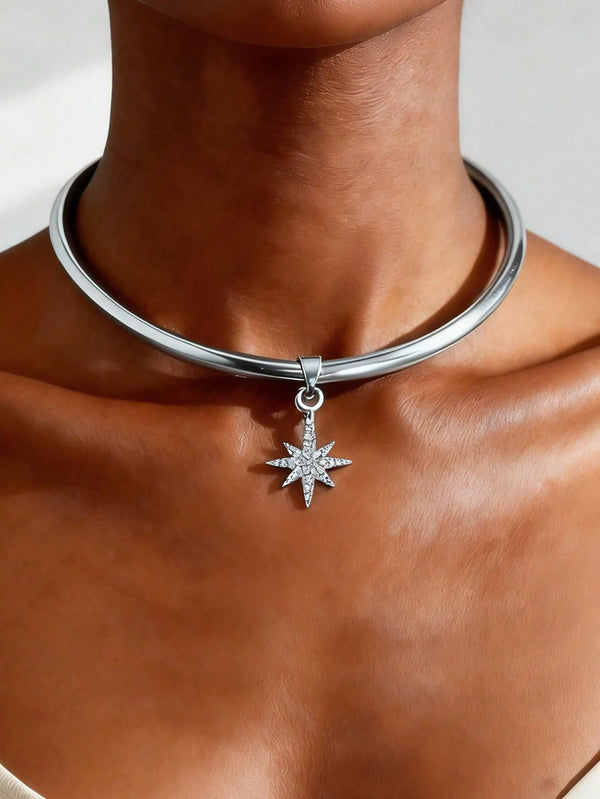 SHEIN Minimalist Alloy Octagonal Star Pendant Necklace