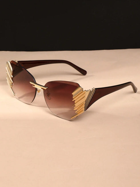 SHEIN New Fashionable Frameless Metallic Polygon Retro Fashion Glasses, High Quality Versatile For Daily Wear