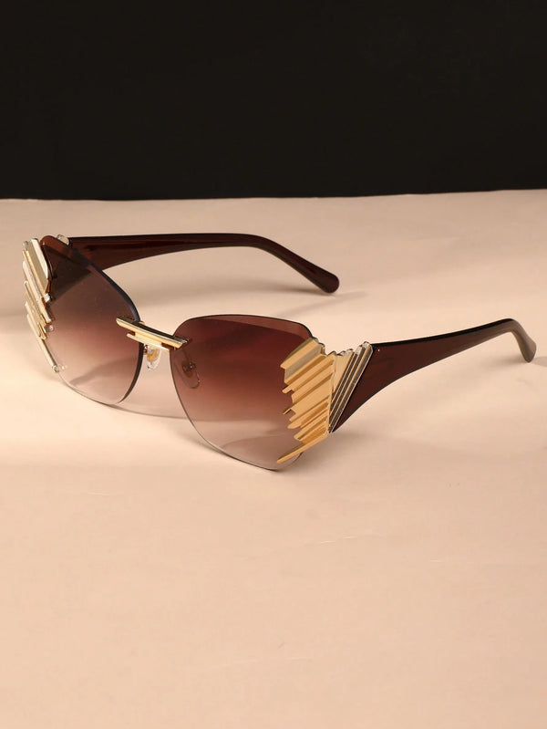 SHEIN New Fashionable Frameless Metallic Polygon Retro Fashion Glasses, High Quality Versatile For Daily Wear
