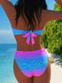 SHEIN Ombre Leopard Print Backless Bikini Top And Triangle Bottoms 2 Pieces Swimsuit Set, Vacation Beach Summer00
