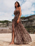 SHEIN Opulessa Knitted Mesh Leopard Pattern Strapless Slit Bodycon Women Long Dress, Suitable For Going 0