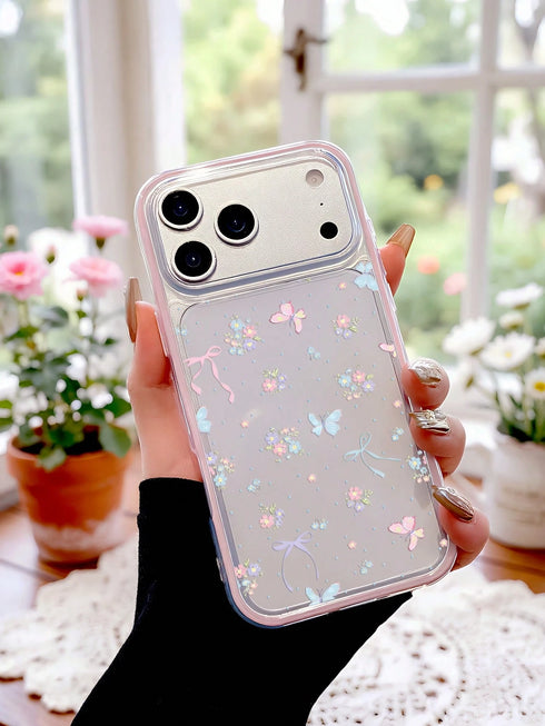 SHEIN Pink Floral Bowknot Phone Case, Fresh Pastoral Style Protective Cover, Compatible With IPhone