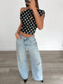 SHEIN Polka Dot Siren Gaze Women's Casual Elegant Asymmetric Ruched Cropped Top, Suitable For Summer0