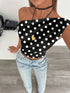 SHEIN Polka Dot Siren Gaze Women's Casual Elegant Asymmetric Ruched Cropped Top, Suitable For Summer