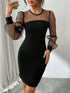 SHEIN Privé Contrast Mesh Lantern Sleeve Bodycon Dress