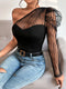 SHEIN Privé One Shoulder Contrast Mesh Gigot Sleeve Top