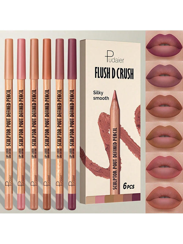 SHEIN Pudaier 6pcs/Set Long-Lasting Waterproof Lip Liner Pencils, Suitable For Daily Makeup, Can Be Given As Gift To Girlfriend