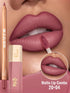 A close-up beauty ad showing a model's lips wearing a matte dusty rose lip color, with a lip pencil, a liquid lip product tube, and a circular inset of the lips. Text reads 'Matte Lip Combo 20+04'.
