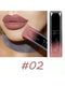 Lipstick with a close-up of lips wearing the shade, brand name visible
