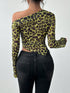 SHEIN Rafferiza Random Print Loose Fit Open Shoulder Long Sleeve Leopard Mesh Cover Up T-Shirt1