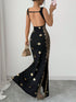 SHEIN Raffinéa Women's Black Summer Dress, Square Neck, Spaghetti Strap, Backless Skirt, Slit Hem, Fitt0
