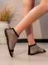 SHEIN Round Toe Flat Hollow Peep-Toe Rhinestone Sandals, Women Plus Size Casual Fishnet Mesh Slip-On Elastic Ban0