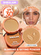 Sheglam blurring and setting powder with SPF 30, oil control, and waterproof features on a beige background.