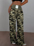 SHEIN SHEIN EZwear Summer Sports & Leisure Wide-Waisted Green Camo Loose Straight-Leg Pants00