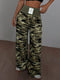 SHEIN SHEIN EZwear Summer Sports & Leisure Wide-Waisted Green Camo Loose Straight-Leg Pants