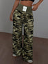 SHEIN SHEIN EZwear Summer Sports & Leisure Wide-Waisted Green Camo Loose Straight-Leg Pants