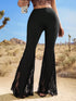 SHEIN SHEIN EZwear Women's Solid Color Elastic Waist Lace Flare Pants1
