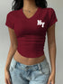 SHEIN SHEIN EZwear Women's V-Neck Letter Print Casual Ruched T-Shirt, Summer V Neck Tops Red