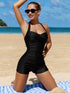 SHEIN SHEIN Swim Vcay Ladies' Solid Color Minimalist One-Piece Daily Wear Halter Halter Summer00