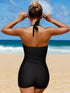 SHEIN SHEIN Swim Vcay Ladies' Solid Color Minimalist One-Piece Daily Wear Halter Halter Summer0
