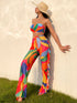 SHEIN SHEIN Swim Vcay Summer Beach Colorful Print Bikini Set Bandeau Bra & Bikini Bottom & Ruffle Trim Beach Pants 3 Piece Bathing Suit000