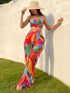 SHEIN SHEIN Swim Vcay Summer Beach Colorful Print Bikini Set Bandeau Bra & Bikini Bottom & Ruffle Trim Beach Pants 3 Piece Bathing Suit