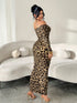 SHEIN SXY Elegant Sexy Leopard Print Off Shoulder Fitted Long DresS1