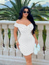SHEIN SXY Summer Vacation Off-Shoulder White With Black Polka Dots Ruffle Dress Holiday Beach Date Night Night Out Going Out Birthday Elegant Sexy Dresses