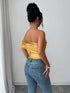 SHEIN Selianne Women's Elegant Asymmetric Hem Gold Decor Button Shoulder Top00