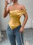 SHEIN Selianne Women's Elegant Asymmetric Hem Gold Decor Button Shoulder Top0