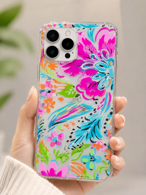 SHEIN Shockproof Floral Transparent Soft 1pc Fashionable Colorful Floral Soft Phone Case Compatible With IPhone