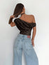 SHEIN Siren Gaze Women's Casual Elegant Asymmetric Ruched Leopard Cropped Top, Suitable For Summer1