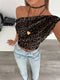 SHEIN Siren Gaze Women's Casual Elegant Asymmetric Ruched Leopard Cropped Top, Suitable For Summer