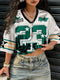 Person wearing a sports jersey with visible branding and numbers