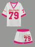 Baseball jersey and shorts set with 'Los Angeles 79' on a gray background