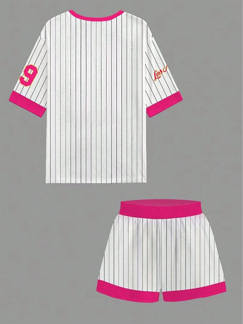 SHEIN Slaydiva 2 Pieces Set: Women's Casual Jersey "Los Angeles" Number 79 Graphic Print T-Shirt And1