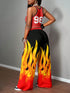 SHEIN Slaydiva 2pcs/Set Women Casual Street Style Football Cheerleader Outfit, Flaming Graphic Leggin1