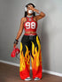 SHEIN Slaydiva 2pcs/Set Women Casual Street Style Football Cheerleader Outfit, Flaming Graphic Leggin