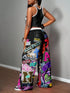 SHEIN Slaydiva 2pcs Women Casual Letter Graffiti Punk Tight Camisole And Loose Pants Set, Suitable0
