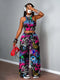 SHEIN Slaydiva Women's Black Summer Streetwear Rave Graffiti Graphic Print Two Piece Pant Set,Casual Camisole And Loose-Fitting Pants Suit,Y2k Hip-Hop Outfits