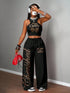 SHEIN Slaydiva Women's Casual Street Leopard Cherry Print Crew Neck Tank Top And Flare Leg Pants