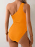 SHEIN Spring Break Women One-Piece Swimsuit Solid Color Mesh Contrast Fashionable One Shoulder Open Back Asymmetric1