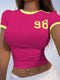 SHEIN StreetHx Women's Solid Color Patchwork Round Neck Short Sleeve Numeric Print Casual Top