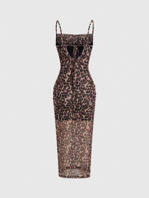 SHEIN Sweetra Women's Summer Leopard Printed Sleeveless Cami Dress Maxi Women Outfit0