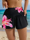 SHEIN Swim Lushoire Women's Loose Lily Flower Printed Pocket Beach Shorts, Suitable For Summer Vacation